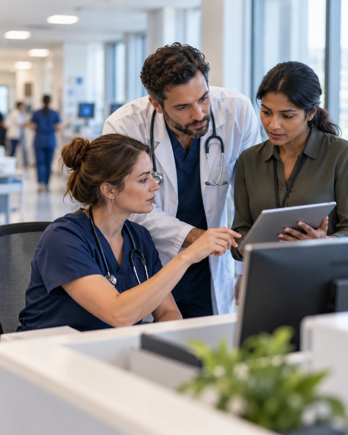 A healthcare team collaborating in a clinical setting
